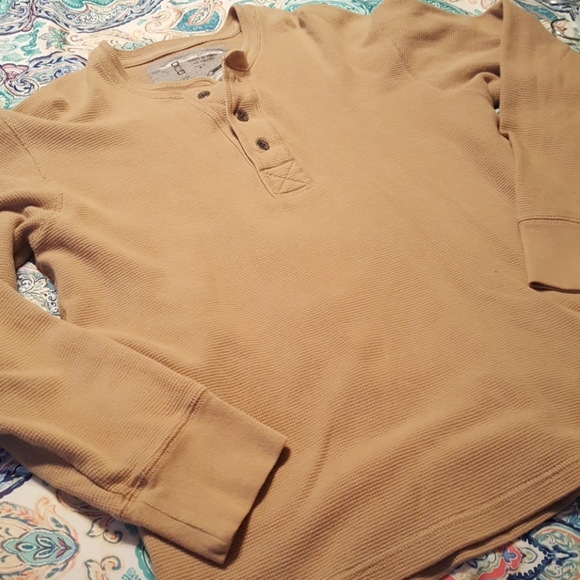 Old Navy Men's Medium Thermal-style Cotton Long Sleeved Shirt Tan - Picture 1 of 3
